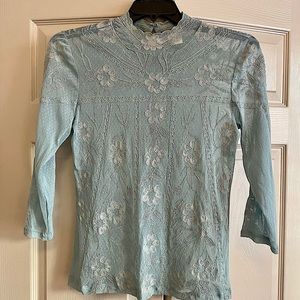 Sundance Embroidered Sheer High Neck Mint Blouse
